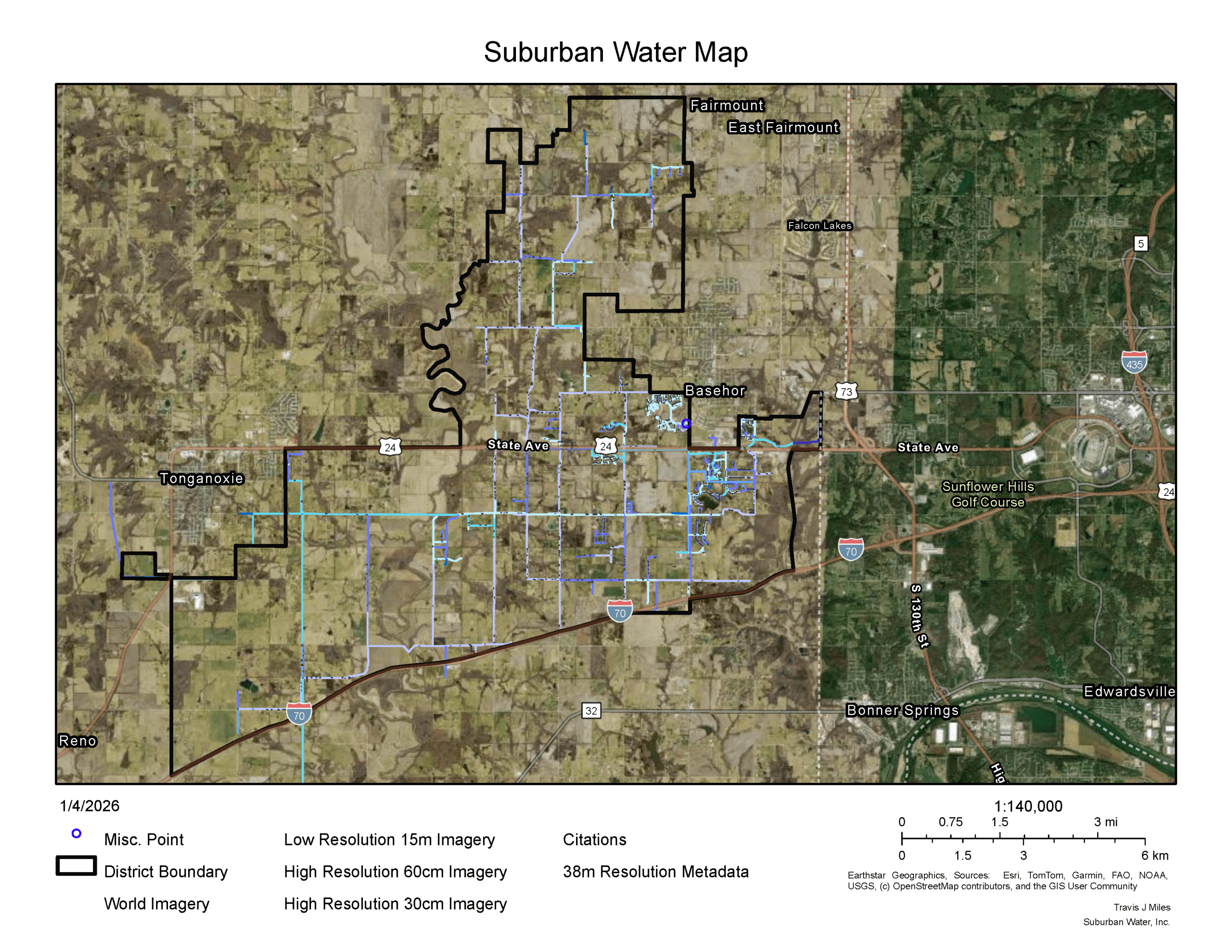 Suburban Water service district — aerial view of Basehor, Kansas
